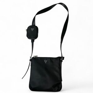 GUESS Black Nylon Silver Hardware Messenger Crossbody Bag Detachable Pouch Y2K